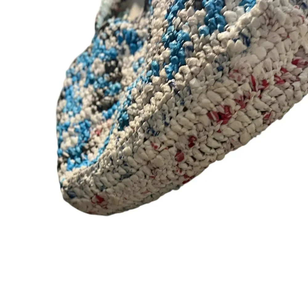 Handmade Crochet Recycled Plastic Bag Tote Blue Gray Eco-Friendly Market Bag